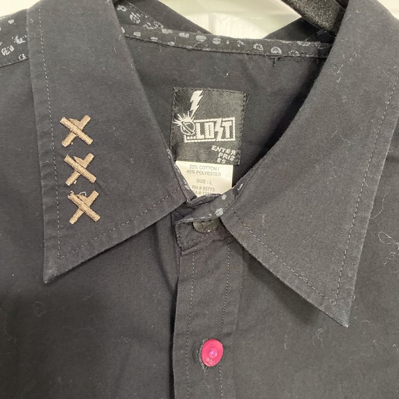 Lost Enterprises Long Sleeved Button Up Shirt Men’s Size Large Black - Picture 2 of 6